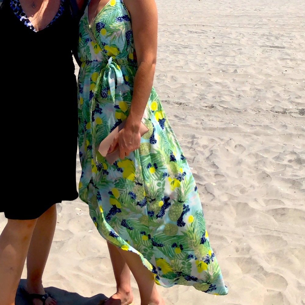 High-low faux wrap dress